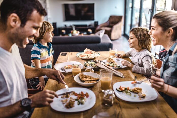 Family eating on dining table